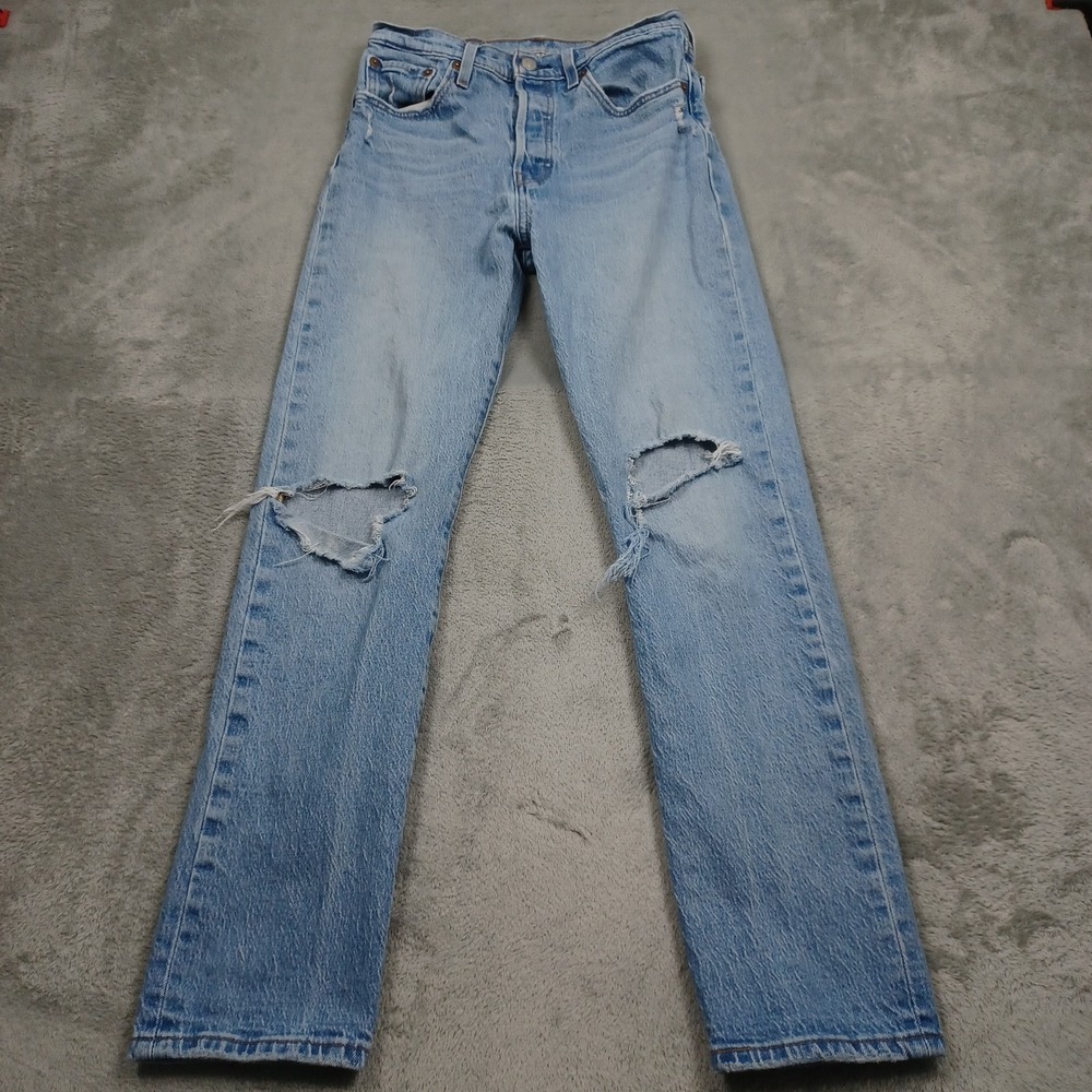 Levis 501 Jeans Womens 27 Blue Denim Straight Distressed Modern Casual
